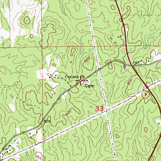 Topographic Map of Corinth Church, AL