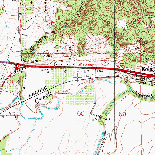 Topographic Map of Brophy (historical), OR