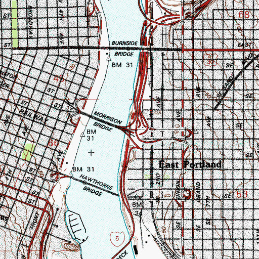 Topographic Map of East Morrison Street Station (historical), OR