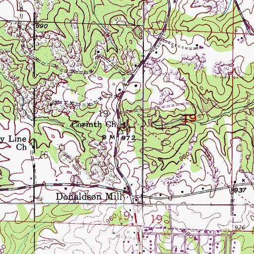 Topographic Map of Corinth Church, AL