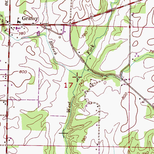 Topographic Map of Corn Branch, AL