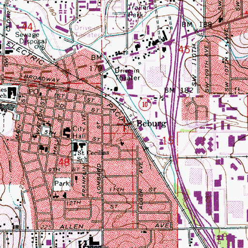 Topographic Map of Beburg, OR