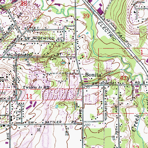 Topographic Map of Bonita, OR