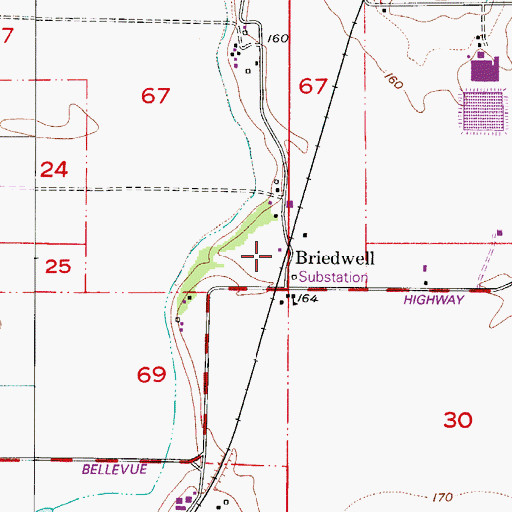 Topographic Map of Briedwell (historical), OR