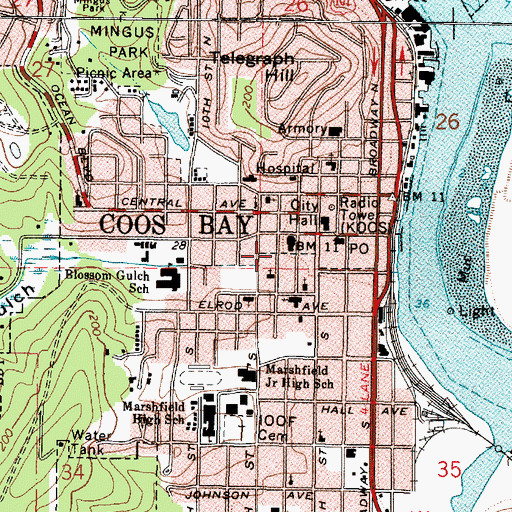 Topographic Map of Coos Bay, OR