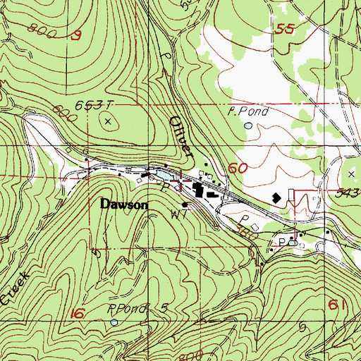Topographic Map of Dawson, OR