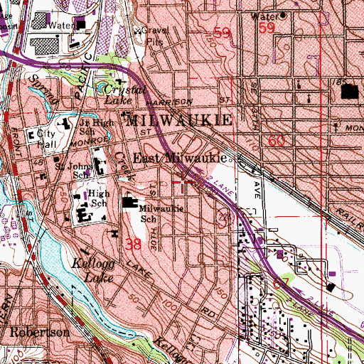 Topographic Map of East Milwaukie, OR
