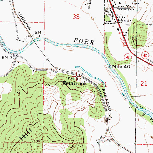 Topographic Map of Estabrook, OR
