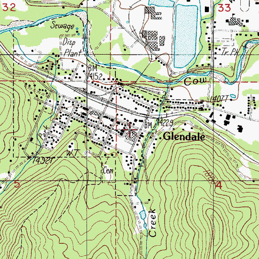 Topographic Map of Glendale, OR