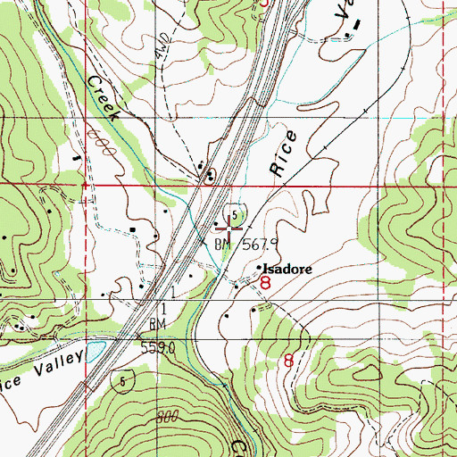 Topographic Map of Isadore (historical), OR