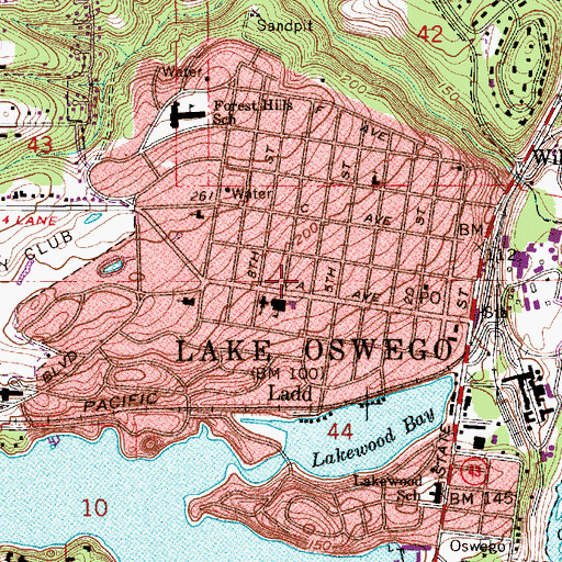 Topographic Map of Lake Oswego, OR