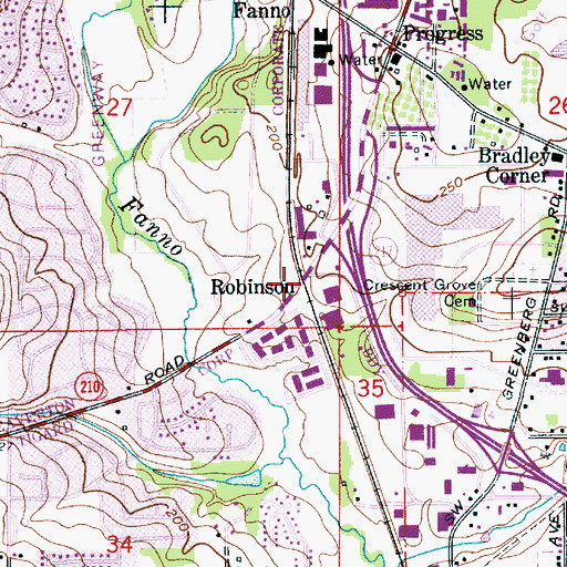 Topographic Map of Robinson, OR
