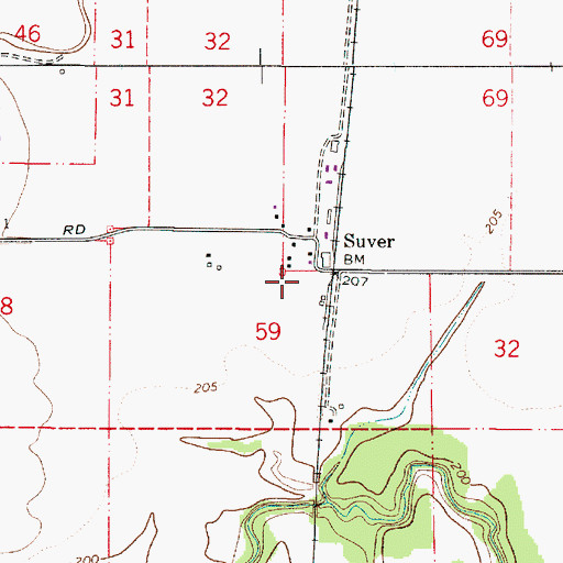 Topographic Map of Suver, OR