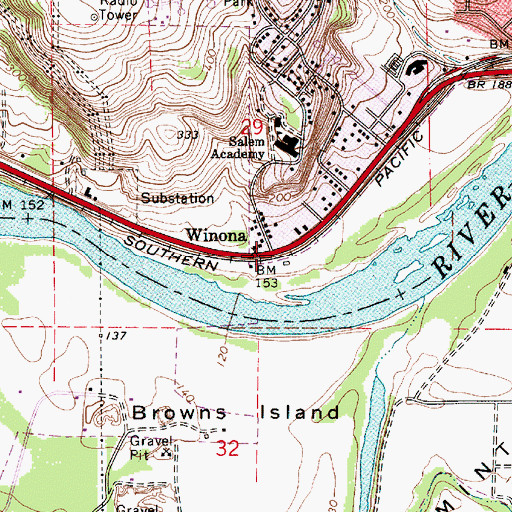 Topographic Map of Winona (historical), OR
