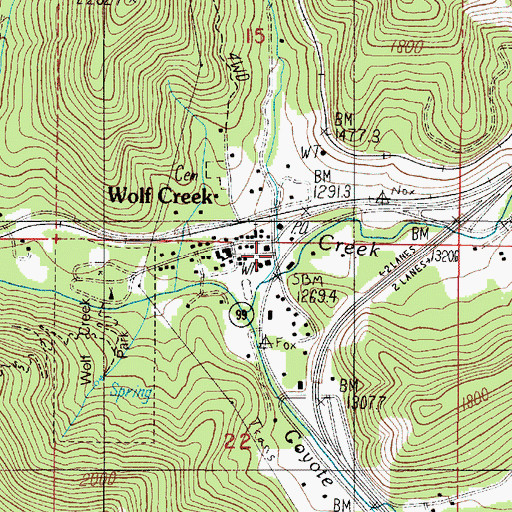 Topographic Map of Wolf Creek, OR