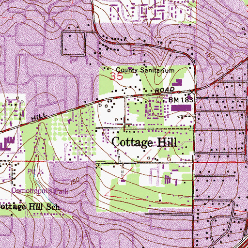 Topographic Map of Cottage Hill, AL