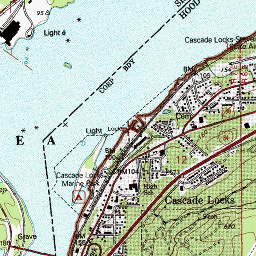Topographic Map of Port of Cascade Locks Marina, OR