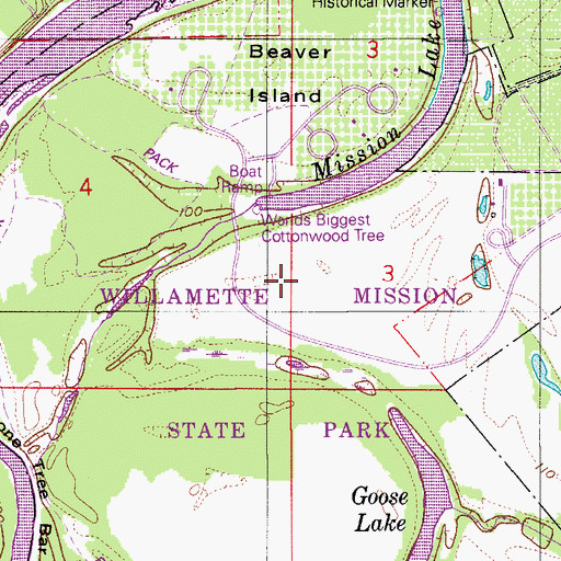 Topographic Map of Willamette Mission State Park, OR