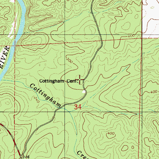 Topographic Map of Cottingham Cemetery, AL