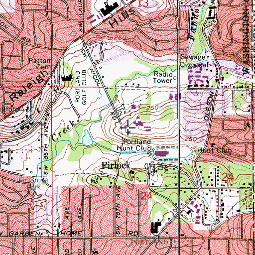 Topographic Map of Oregon Episcopal School, OR