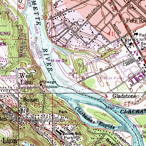 Topographic Map of Meldrum Bar City Park, OR