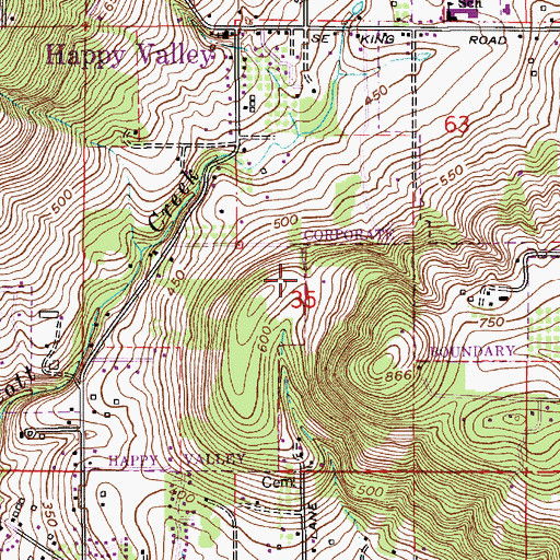 Topographic Map of Cub Airport (historical), OR