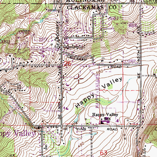 Topographic Map of Happy Valley City Park, OR