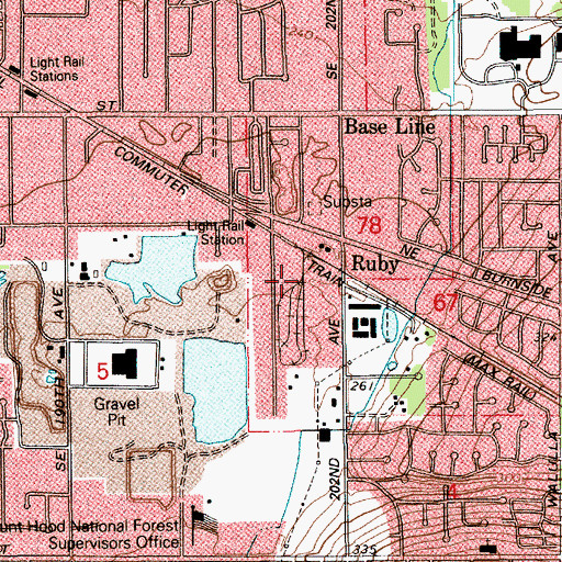 Topographic Map of Ruby Junction Maintenance Facility-Portland Light Rail System, OR