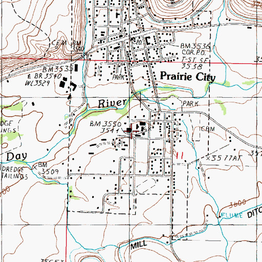 Topographic Map of Prairie City School, OR
