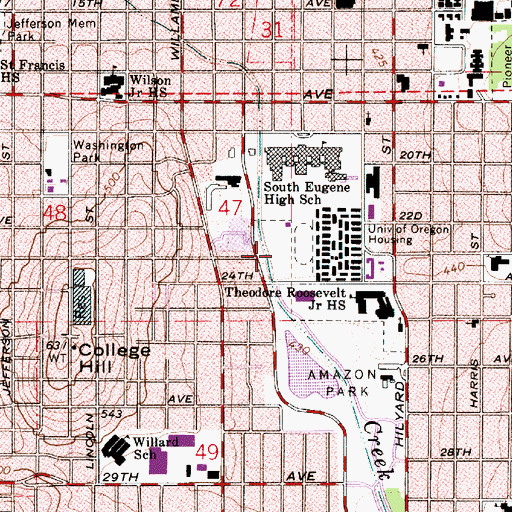 Topographic Map of Amazon Ball Fields, OR