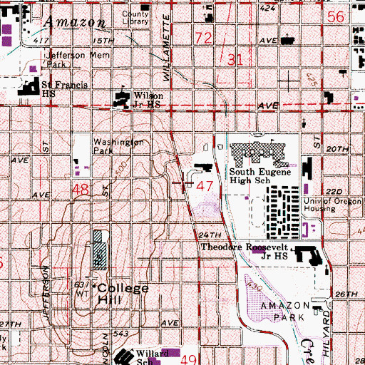 Topographic Map of Eugene Civic Stadium, OR