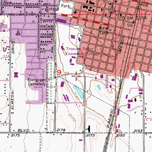 Topographic Map of Treasure Valley Ball Park, OR