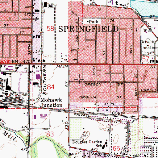 Topographic Map of Pride Park, OR