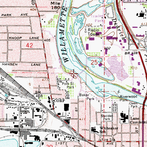 Topographic Map of Greenway Bike Bridge, OR