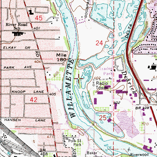 Topographic Map of East Bank City Park, OR