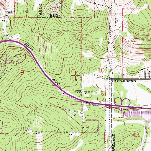 Topographic Map of Bloomberg City Park, OR