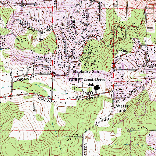 Topographic Map of Crest Heights City Park, OR