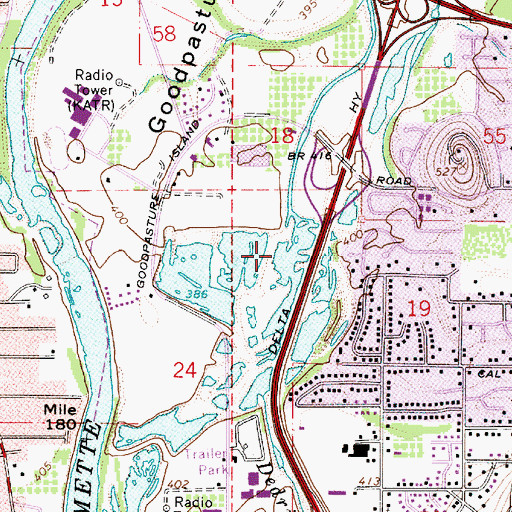 Topographic Map of Delta Ponds City Park, OR