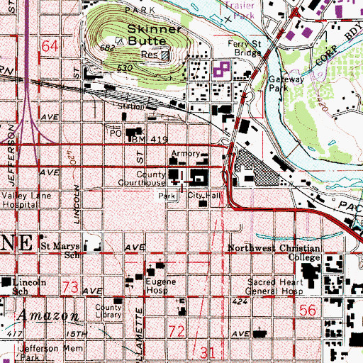 Topographic Map of Eugene City Hall 1, OR