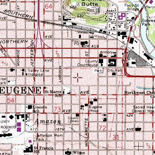 Topographic Map of Eugene Mall, OR