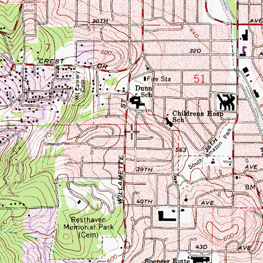Topographic Map of Glen Oak City Park, OR