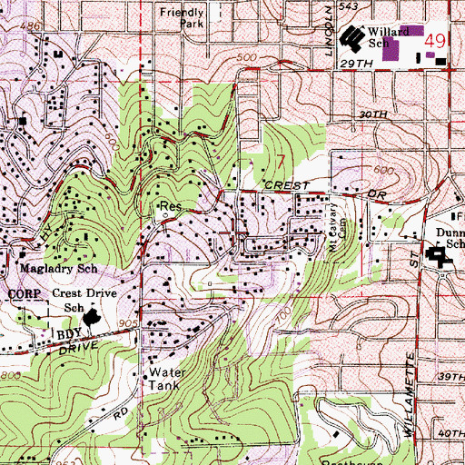 Topographic Map of Lafferty City Park, OR