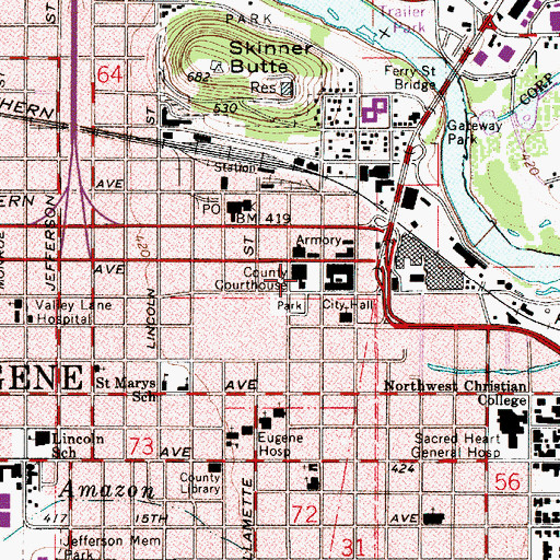 Topographic Map of Lane County Courthouse, OR