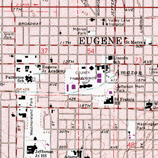 Topographic Map of Lane County Fairgrounds, OR