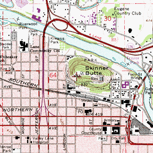 Topographic Map of Skinner Butte City Park, OR