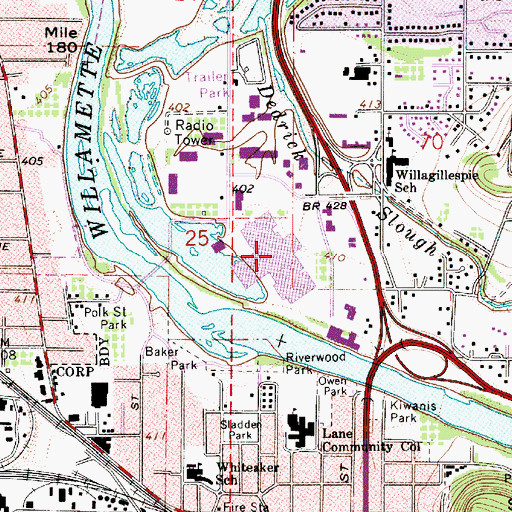Topographic Map of Valley River Center, OR