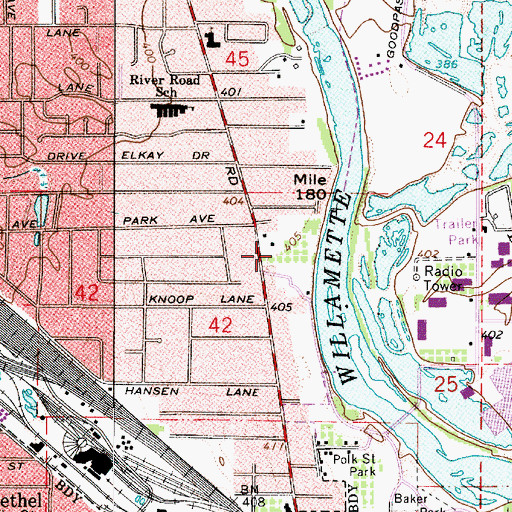 Topographic Map of West Bank City Park, OR
