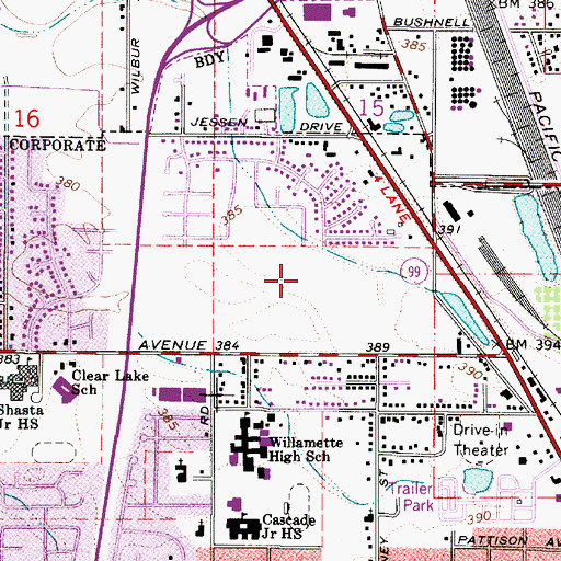 Topographic Map of Mangan City Park, OR
