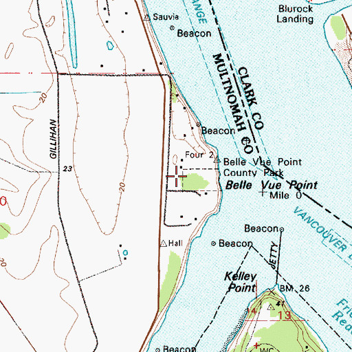Topographic Map of Belle Vue Point Park, OR
