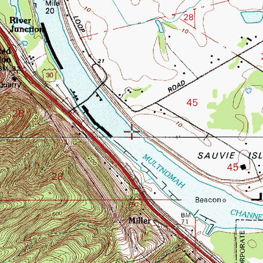 Topographic Map of Multnomah Channel County Park, OR